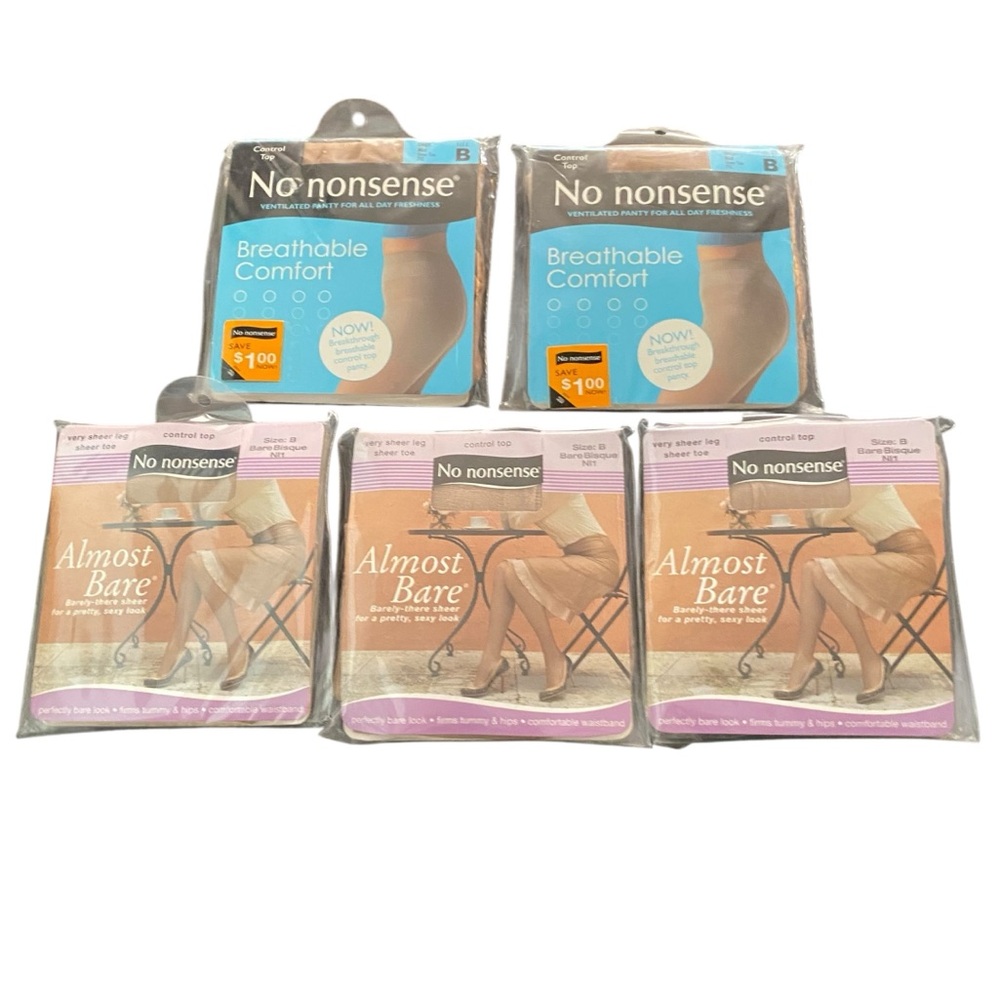 Lot of 5 No Nonsense Pantyhose size B Almomst Bare Beige Mist & Bare Bisque